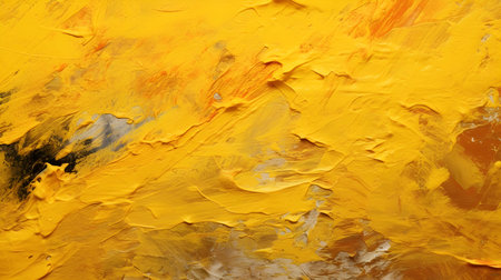 Paint Texture in yellow Colors with visible Brush Strokes. Artistic background on a concrete wall.の素材