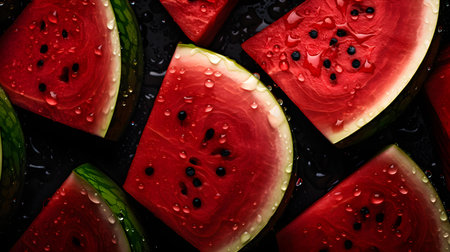 Overhead Shot of Watermelons with visible Water Drops. close upの素材