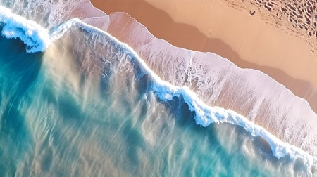 Aerial View of a Wave reaching a sandy Beachの素材