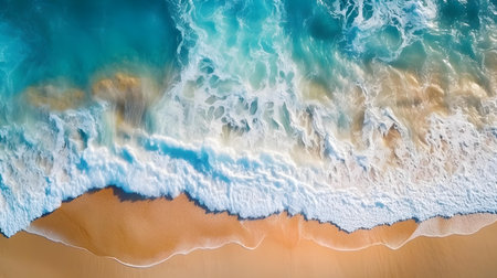 Aerial View of a Wave reaching a sandy Beachの素材