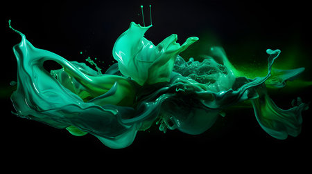 Emerald Color Splash on a black Background. Artistic Color Explosionの素材