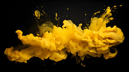 Light Yellow Color Splash on a black Background. Artistic Color Explosionの素材
