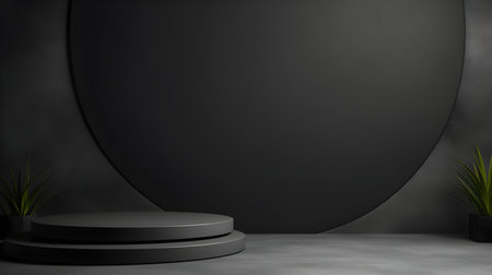 Minimal studio background in anthracite colors. Modern podium for product presentationの素材