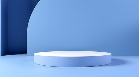 Minimal studio background in blue colors. Modern podium for product presentationの素材