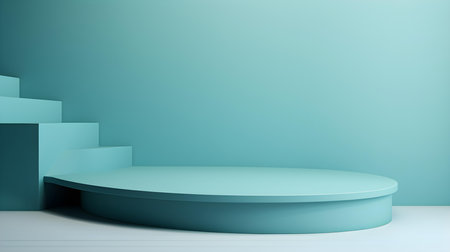 Minimal studio background in cyan colors. Modern podium for product presentationの素材