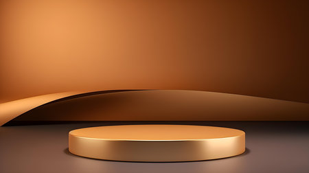Minimal studio background in golden colors. Modern podium for product presentationの素材