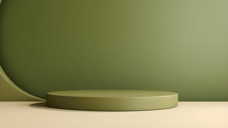 Minimal studio background in khaki colors. Modern podium for product presentationの素材