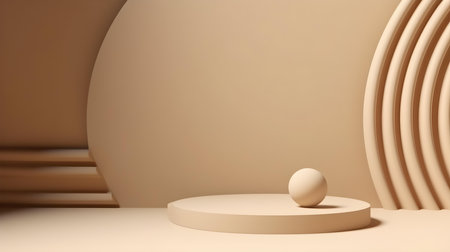 Minimal studio background in light brown colors. Modern podium for product presentationの素材