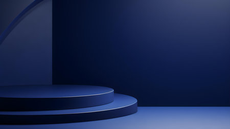 Minimal studio background in navy colors. Modern podium for product presentationの素材