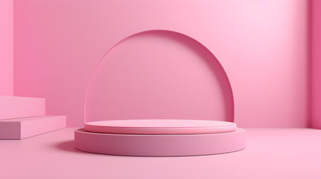 Minimal studio background in pink colors. Modern podium for product presentationの素材