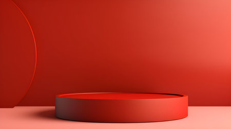 Minimal studio background in red colors. Modern podium for product presentationの素材