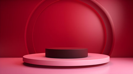 Minimal studio background in ruby colors. Modern podium for product presentationの素材