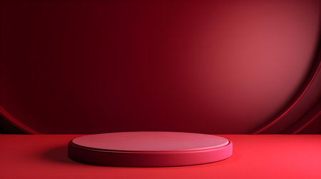 Minimal studio background in ruby colors. Modern podium for product presentationの素材