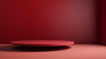 Minimal studio background in ruby colors. Modern podium for product presentationの素材