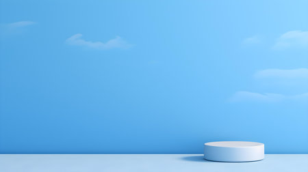 Minimal studio background in sky blue colors. Modern podium for product presentationの素材