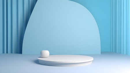 Minimal studio background in sky blue colors. Modern podium for product presentationの素材