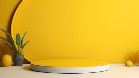 Minimal studio background in yellow colors. Modern podium for product presentationの素材