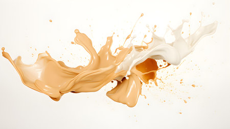Beige color splash on a white background. Artistic Color Explosionの素材