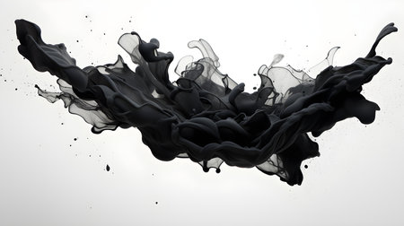 Black color splash on a white background. Artistic Color Explosionの素材