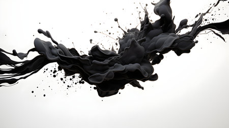 Black color splash on a white background. Artistic Color Explosionの素材