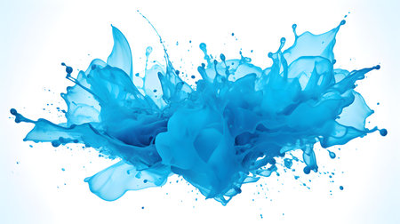 Blue color splash on a white background. Artistic Color Explosionの素材