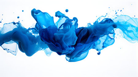 Blue color splash on a white background. Artistic Color Explosionの素材