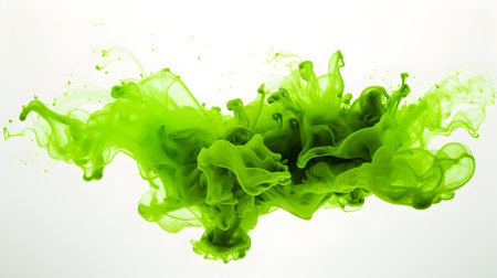 Green Color Splash on a white Background. Artistic Color Explosionの素材