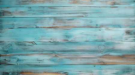 Close up of aqua painted wooden planks. Wooden background textureの素材