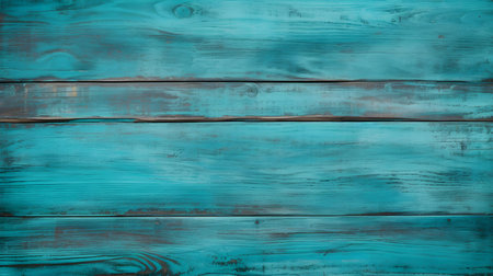 Close up of turquoise painted wooden planks. Wooden background textureの素材