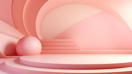 Futuristic studio background in blush colors. Elegant room for product presentationの素材