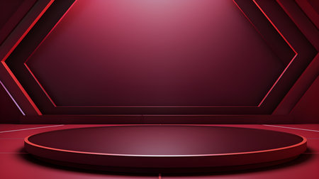 Futuristic studio background in burgundy colors. Elegant room for product presentationの素材