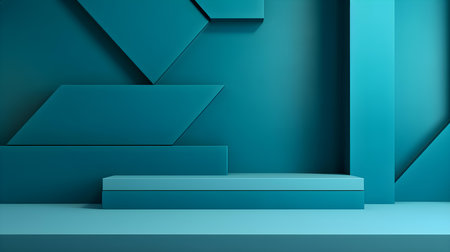 Futuristic studio background in cyan colors. Elegant room for product presentationの素材