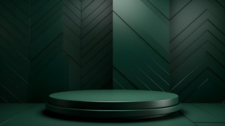 Futuristic studio background in dark green colors. Elegant room for product presentationの素材