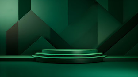 Futuristic studio background in emerald colors. Elegant room for product presentationの素材