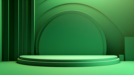 Futuristic studio background in green colors. Elegant room for product presentationの素材