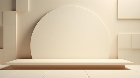 Futuristic studio background in ivory colors. Elegant room for product presentationの素材