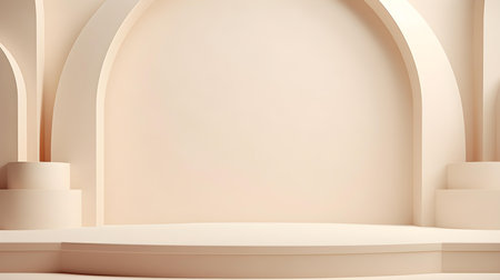 Futuristic studio background in ivory colors. Elegant room for product presentationの素材