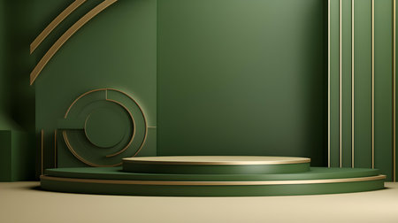 Futuristic studio background in khaki colors. Elegant room for product presentationの素材