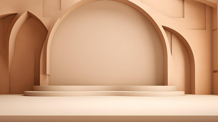 Futuristic studio background in light brown colors. Elegant room for product presentationの素材