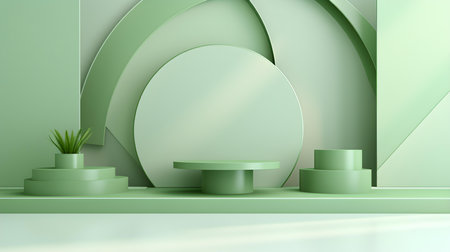 Futuristic studio background in light green colors. Elegant room for product presentationの素材
