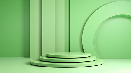 Futuristic studio background in light green colors. Elegant room for product presentationの素材
