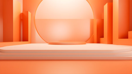 Futuristic Studio Background in light orange Colors. Elegant room for product presentationの素材