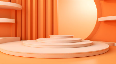 Futuristic Studio Background in light orange Colors. Elegant room for product presentationの素材