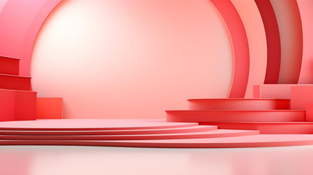 Futuristic studio background in light red colors. Elegant room for product presentationの素材