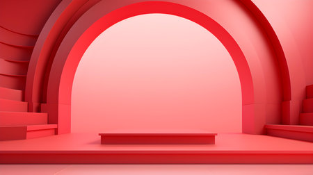 Futuristic studio background in light red colors. Elegant room for product presentationの素材