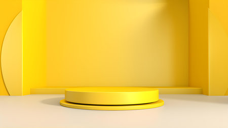 Futuristic studio background in light yellow colors. Elegant room for product presentationの素材