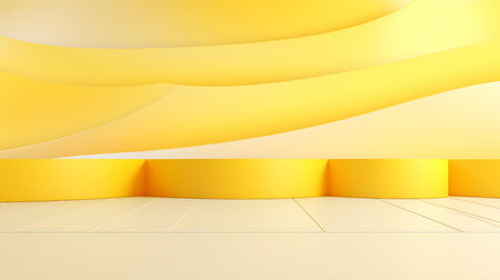 Futuristic studio background in light yellow colors. Elegant room for product presentationの素材