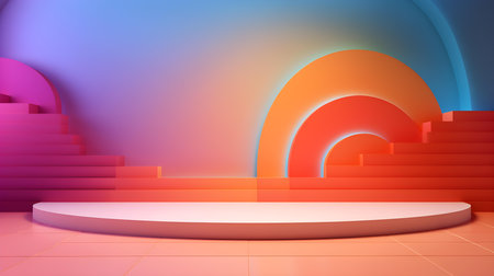 Futuristic studio background in multiple colors. Elegant room for product presentationの素材