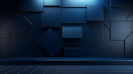 Futuristic studio background in navy colors. Elegant room for product presentationの素材
