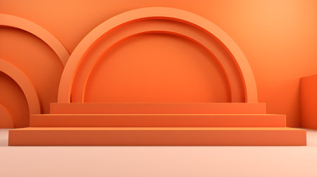Futuristic Studio Background in Orange Colors. Elegant room for product presentationの素材